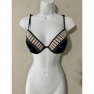 Victoria Secret Fabulous Black Crochet Halter Push Up Bikini Top NWOT Size 34C